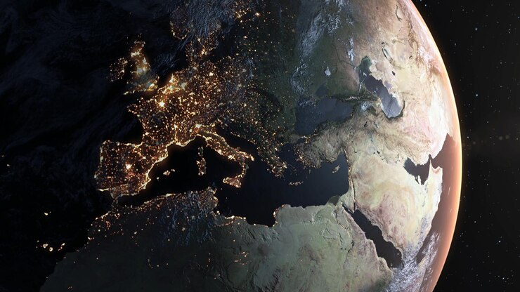 Foto planet erde mit realistischer geographie, oberfläche und orbitaler 3d-wolkenatmosphäre