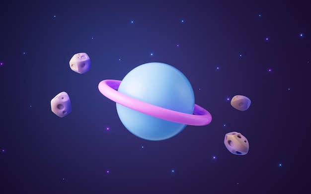 Planet im Cartoon-Stil im Weltraum 3D-Rendering