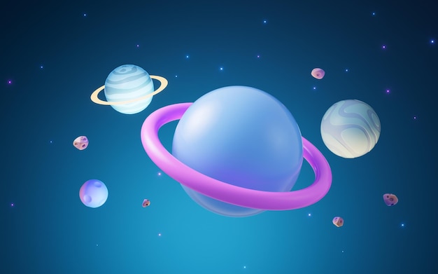 Foto planet im cartoon-stil im weltraum 3d-rendering