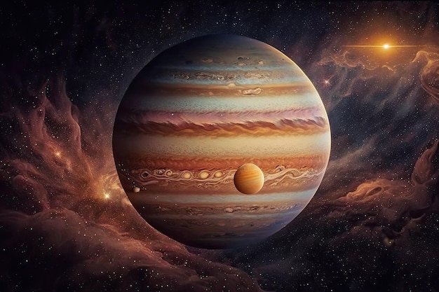 Planet Jupiter, umgeben von brillanten Sternen. Elemente dieses von der NASA bereitgestellten Bildes