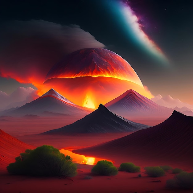 Planet Landscapes Um deserto vulcânico cheio