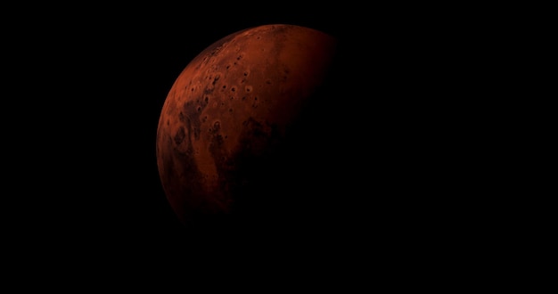 Planet mars sonnenaufgang isolieren auf dunkler vorderansicht des marsplaneten aus dem 3d-raum volle 3d-ansicht des mars 4k-auflösung
