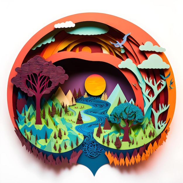 Foto planet papercut sun river nature banner (bandeira da natureza do rio do sol)