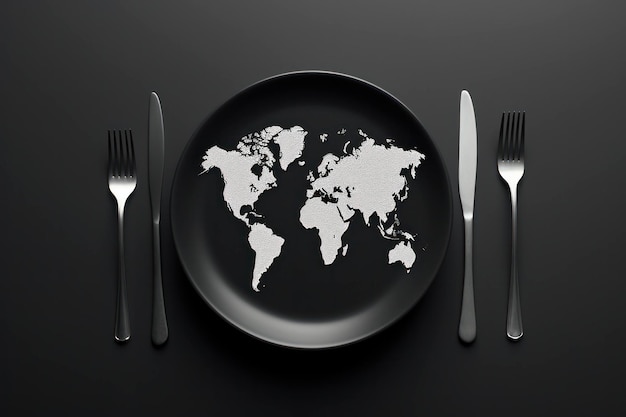 Planet, Teller, Welt, weltweites Lebensmittelkonzept, Messer, Gabel, Globus, Symbol, Hintergrund, Erdmehl