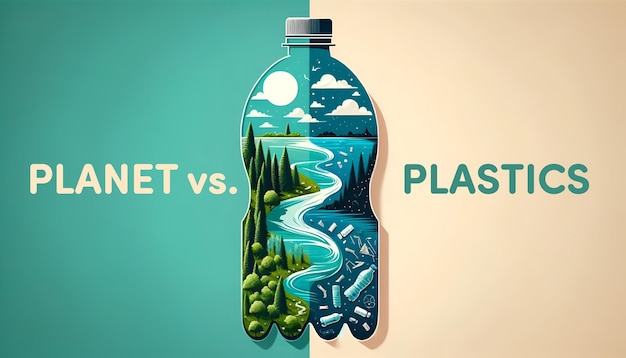 Planet vs. Plastik-Konzept-Poster-Illustration