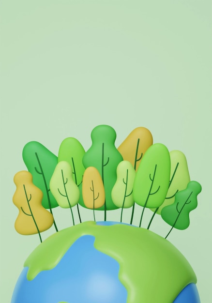 Foto planeta 3d con árbol día de la tierra salvar el medio ambiente mundial industria sostenible sostenibilidad ecológica concepto de gobierno social y corporativo ambiental ilustración de renderizado 3d