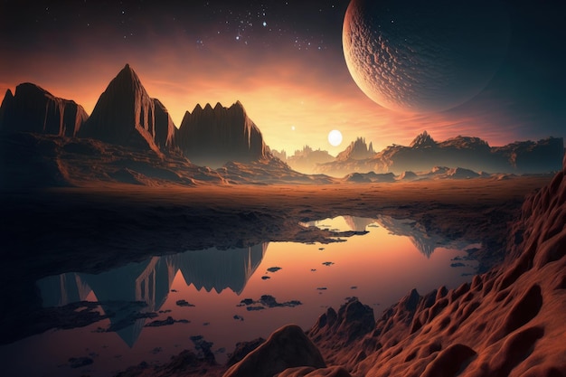 Planeta alienígena paisagem amanhecer crepúsculo dia noite