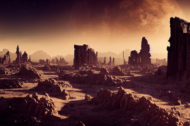 Planeta alienígena paisaje 3d ilustración