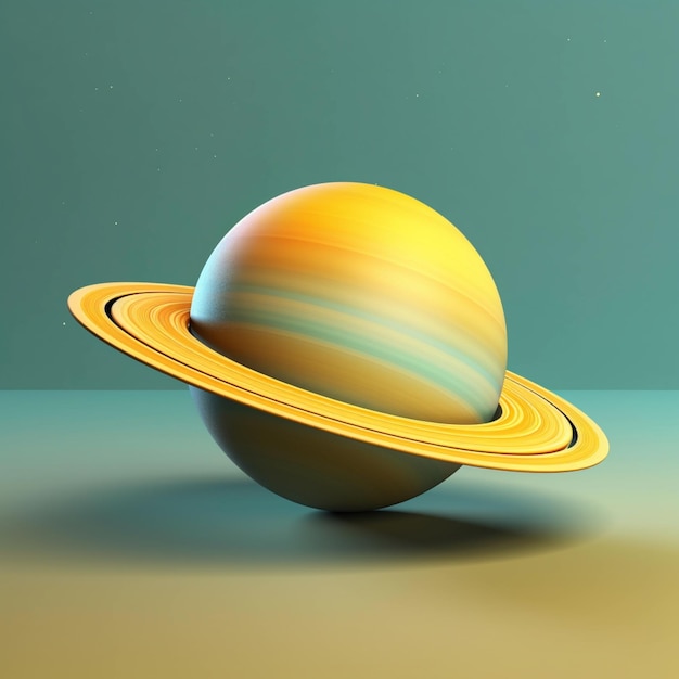 Un planeta amarillo con los anillos de Saturno en él.