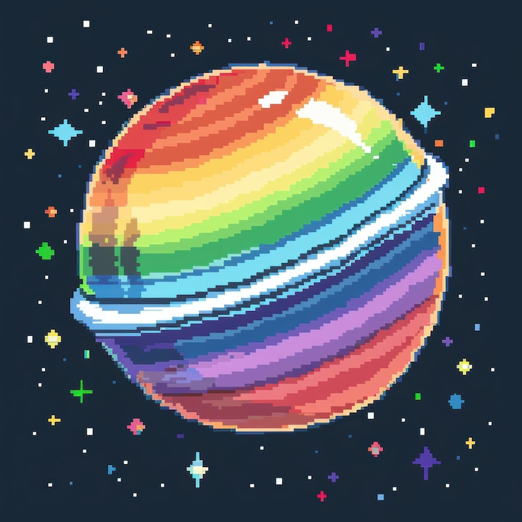 Foto planeta arco-íris pixelado