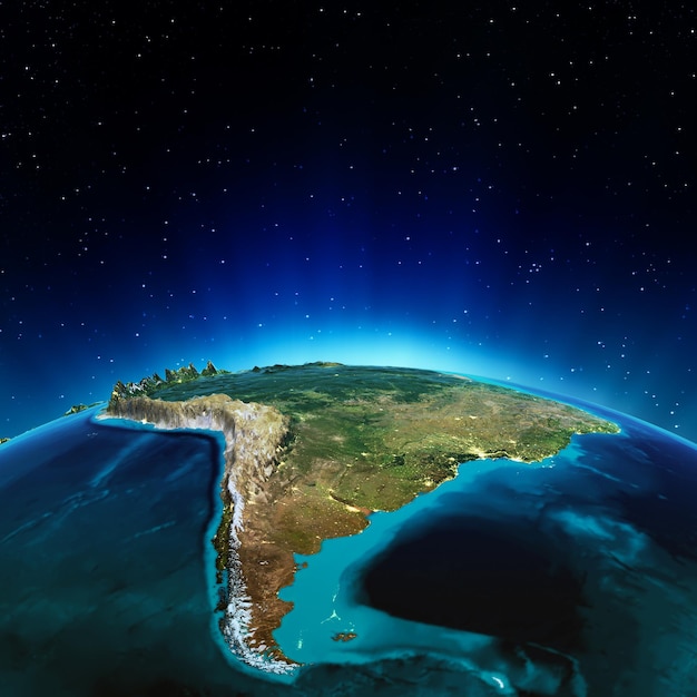 Foto planeta de renderização 3d da américa do sul