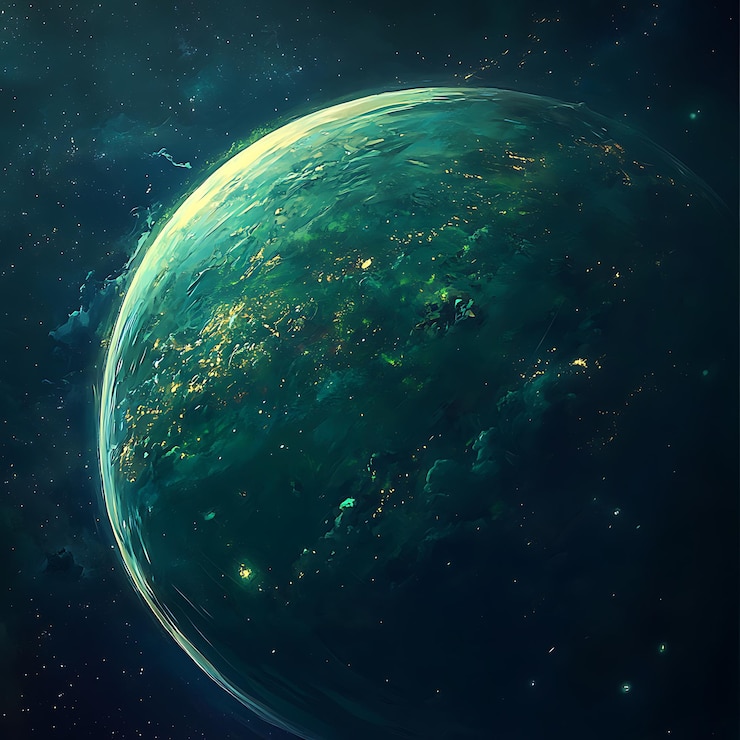 Foto planeta desconocido en la estética oscura de galaxypunk