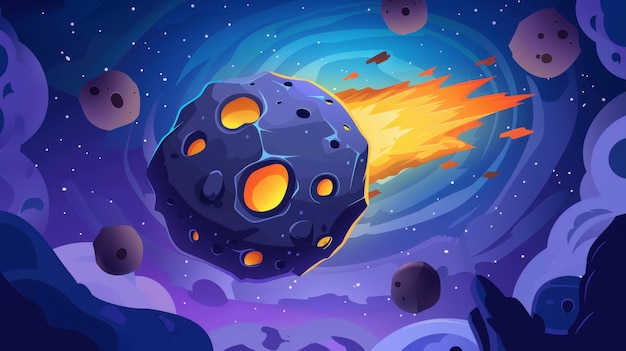 Foto planeta espacial do futuro para o jogo galaxy ui ícone de desenho animado moderno com crateras de pedra buracos satélites e satélites
