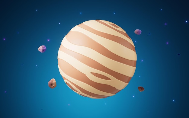 Planeta estilo desenho animado na renderização 3d do espaço sideral