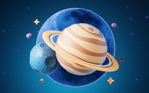 Planeta de estilo de dibujos animados en la representación 3d del espacio exterior