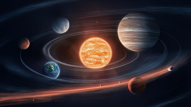 un planeta con una estrella en el centro y el sol en el fondo