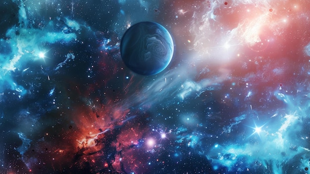 un planeta con una estrella en él y un fondo espacial