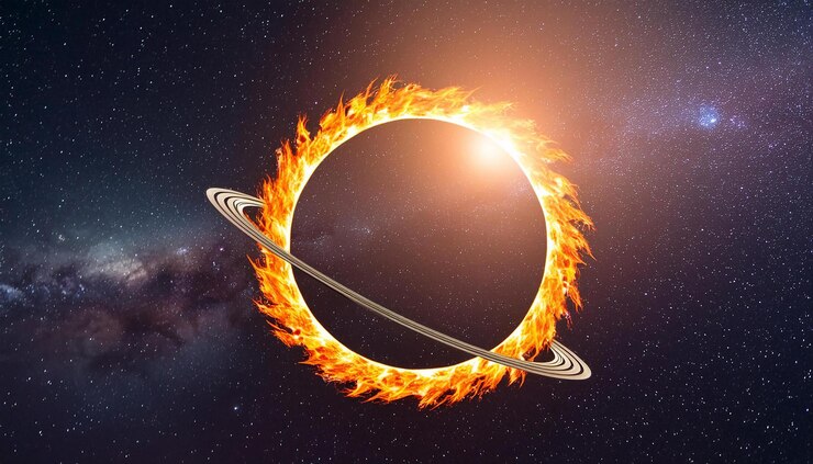 un planeta con una estrella en el fondo