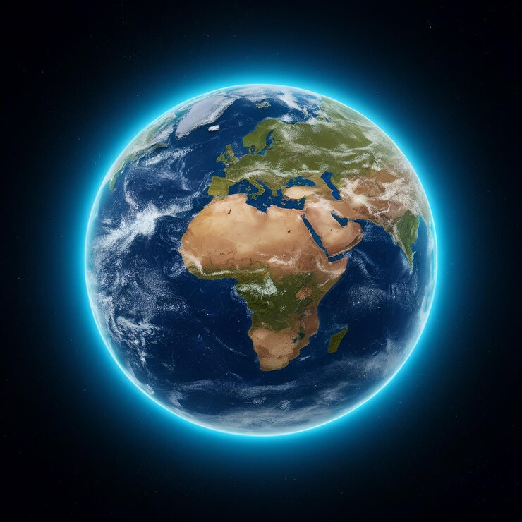 Foto un planeta con un fondo azul y un círculo azul a su alrededor