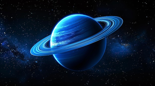 un planeta con un fondo azul y un planeta negro en el centroPlanetas en fondo azul exteriores