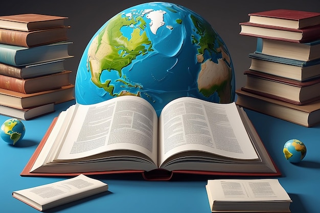 Planeta globo clássico e livro aberto