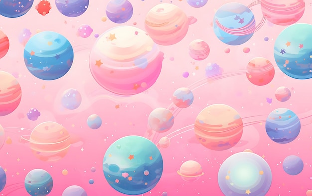 Planeta japonês bonito padrões repetidos estilo de arte anime com cores pastel