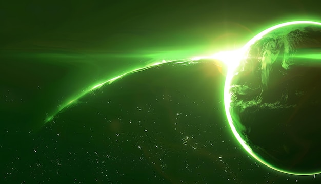 un planeta con luces verdes en él