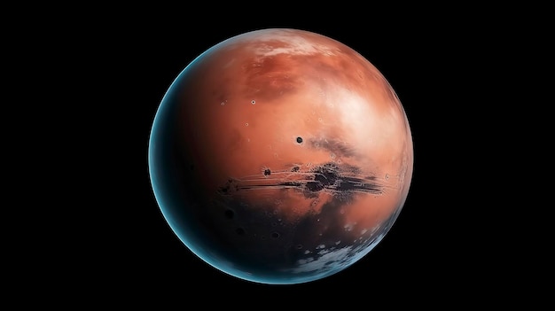 Planeta Marte com ponto preto no topo