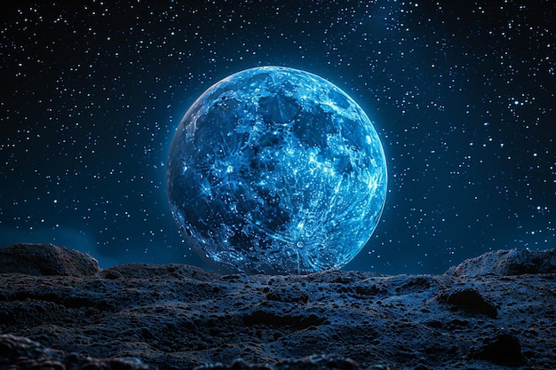 un planeta con un planeta azul en el fondo