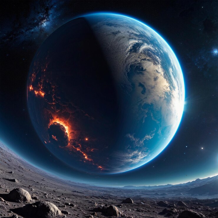 Foto un planeta con un planeta en el medio