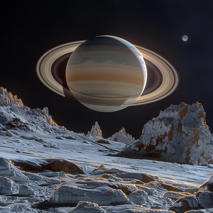 un planeta con un planeta en su lado y la luna en el fondo