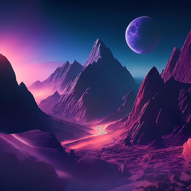 Foto planeta púrpura en los papeles de pared del desierto ai generado