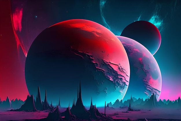 Un planeta rojo con un fondo azul.