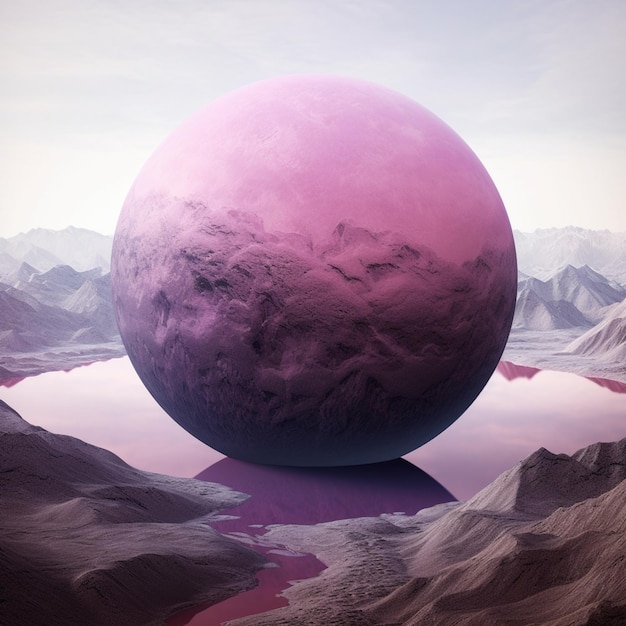 Un planeta rosa está en medio de una montaña.