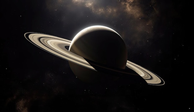 Foto el planeta saturno está en un cielo estrellado oscuro.