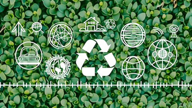 Planeta sostenible con cartel de reciclaje que muestra la economía circular y las prácticas ecológicas