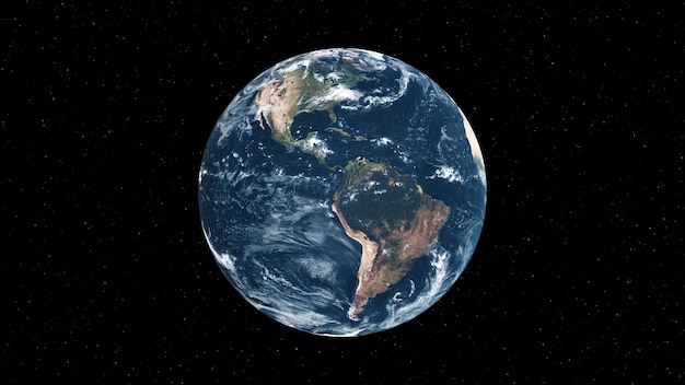 Planeta Terra com superfície de geografia realista e atmosfera de nuvem 3D orbital