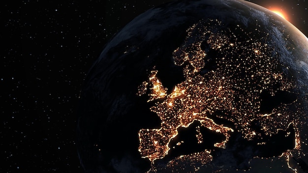 Planeta Terra com superfície de geografia realista e atmosfera de nuvem 3D orbital