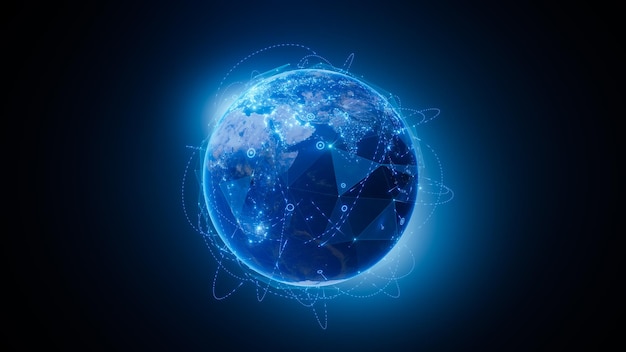Planeta Terra comunicação de rede de linha de fundo futurista
