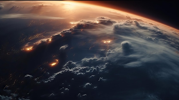 Planeta Terra da cena do filme do espaço sideral fim do mundo como momento furacão dos satélites