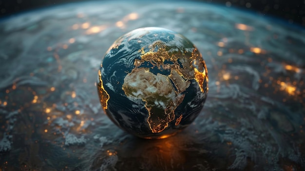 Planeta Terra do espaço exterior à noite com luzes da cidade ilustração 3D