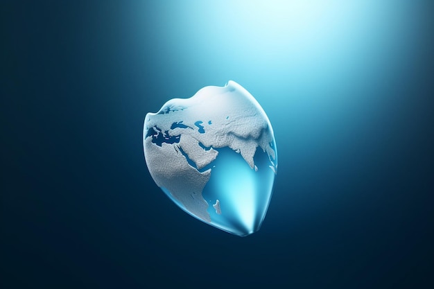 Planeta Terra em forma de escudo sobre fundo azul