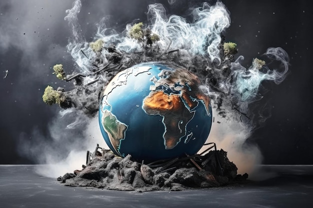 Planeta Terra em fumaça Ambiente Social e Governança Mundo conceito de ambiente sustentável Poluição do planeta O globo está ameaçado