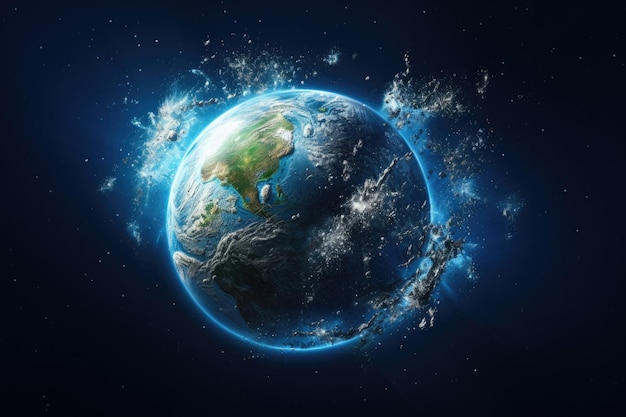 planeta Terra em salpico de água vista do espaço exterior