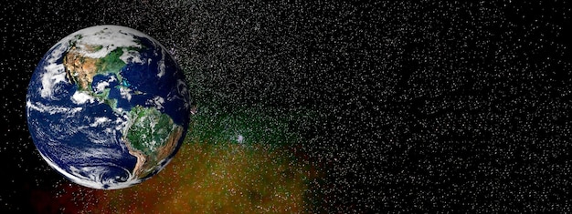 Planeta Terra em um céu colorido com estrelas e copyspace Elementos desta imagem fornecidos pela NASA