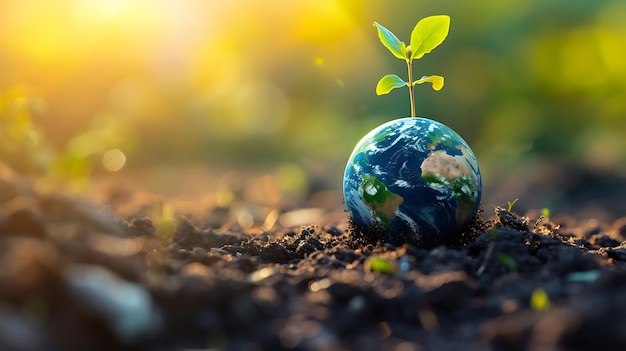 Foto planeta terra esfera em folhas verdes fundo ecologia e conceito de cuidado do meio ambiente