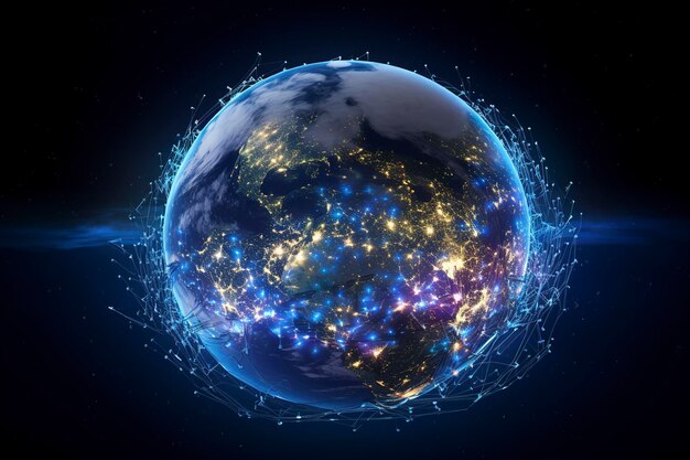 Planeta Terra vista do espaço através da internet por satélite Criação