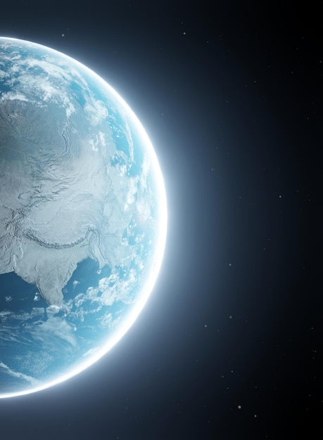Planeta Terra visto do espaço mostrando índia china3d renderização do planeta Terra com relevo detalhado e elementos da atmosfera desta imagem fornecida pela NASAVisão global Sentimento cinematográfico com brilho
