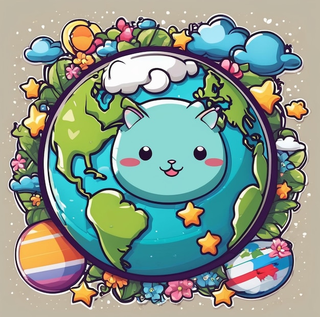 Foto el planeta tierra en 3d en las caricaturas de kawaii