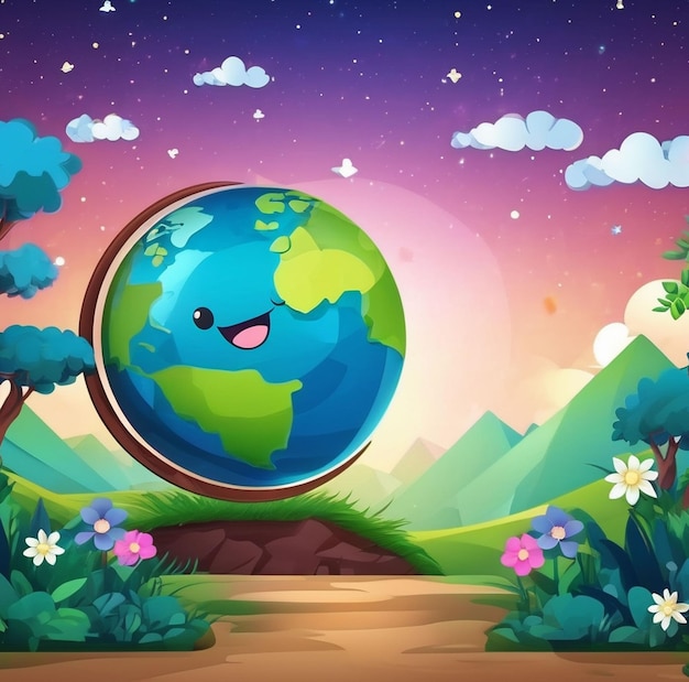 Foto el planeta tierra en 3d en las caricaturas de kawaii